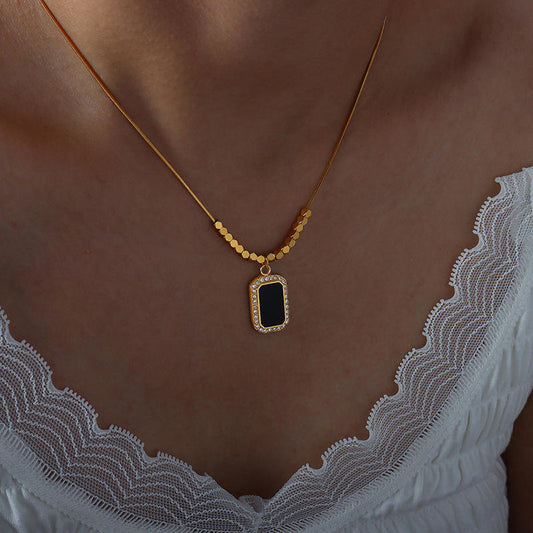 Black Gemstone Square Beads Necklace