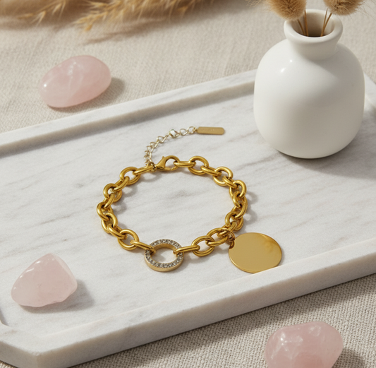 Link Chain Charm Zircon Bracelet