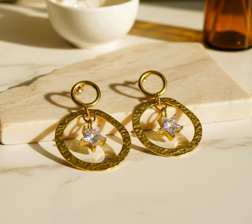Round Hole Star Dangler Earrings