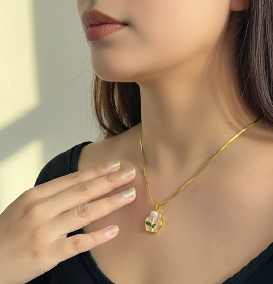 Drip Oil Pink Floral Pendant