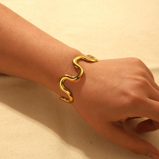 Golden Wave Sculpt Cuff Bracelet