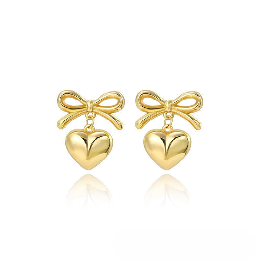 Bow Heart Drop Earrings