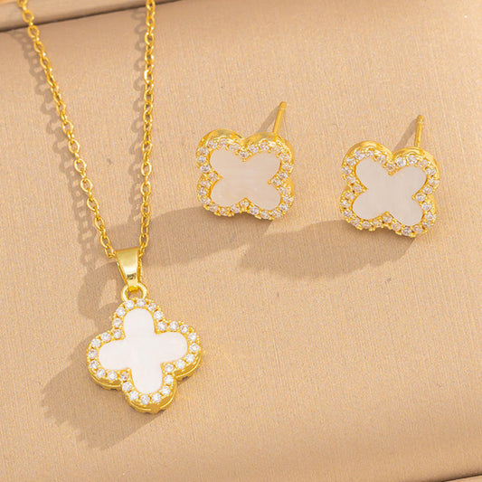 White Clover Pendant and Earrings Set
