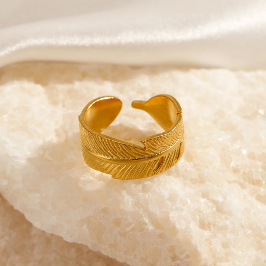 Adjustable Textured Leaf Ring