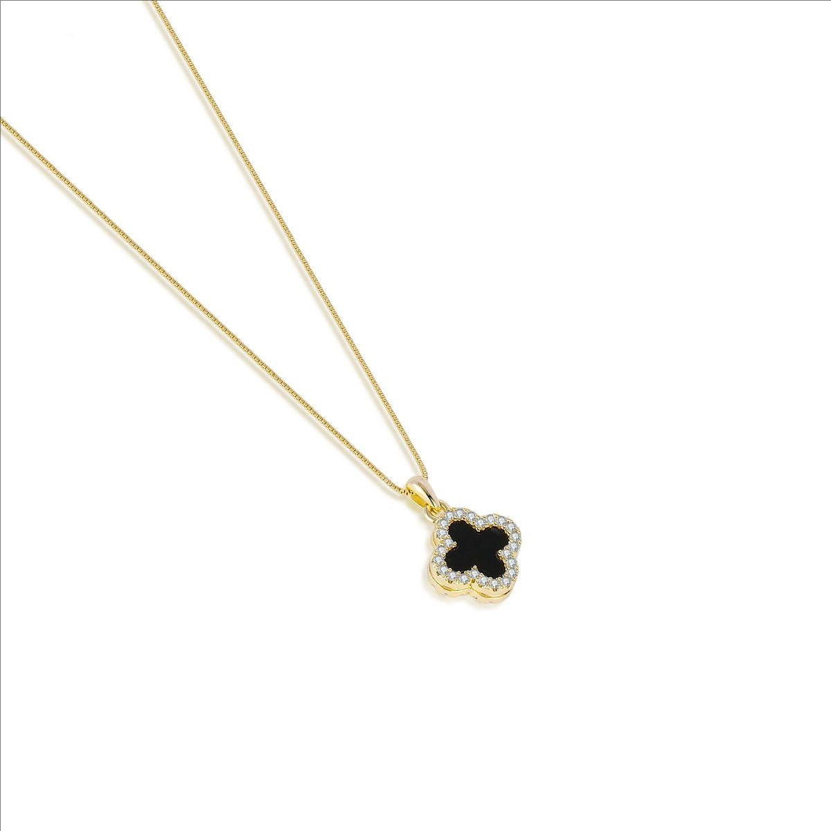 Black White Clover Flower Pendant with Chain