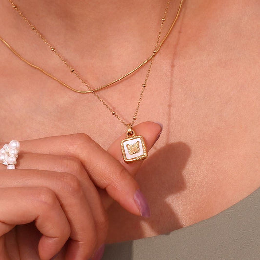 Butterfly in Square Pendant Chain