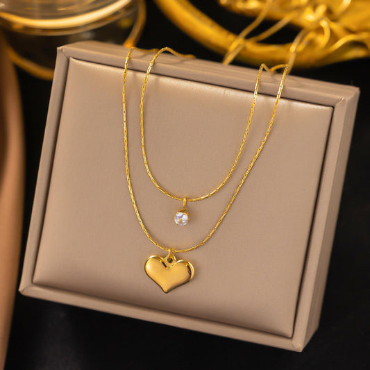 Double Layer Diamond Heart Necklace