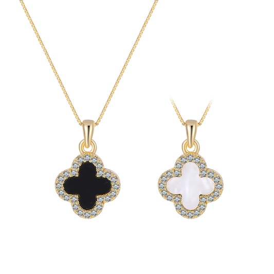Black White Clover Flower Pendant with Chain