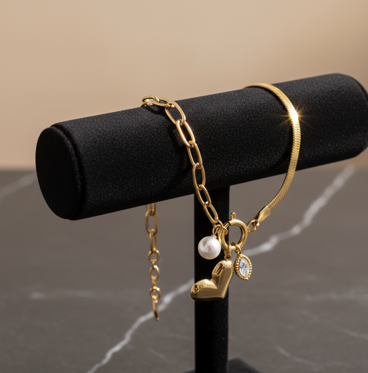 Heart Pearl Charms Bracelet