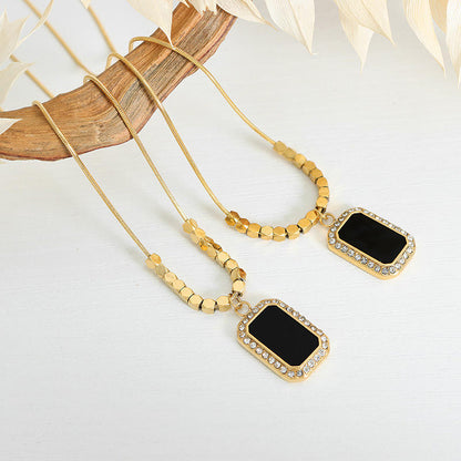 Black Gemstone Square Beads Necklace