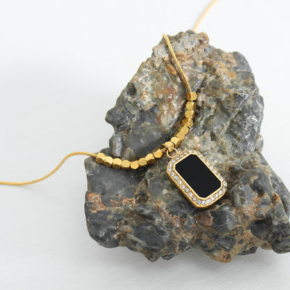 Black Gemstone Square Beads Necklace