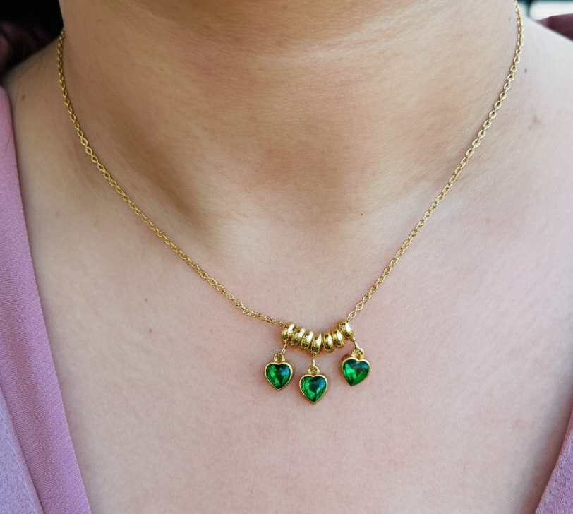 Green Heart Drops Necklace