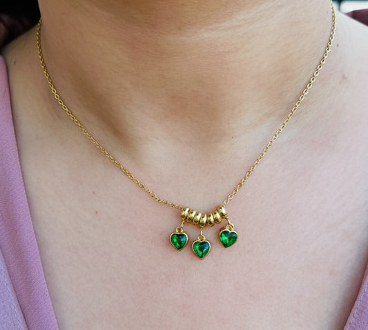 Green Heart Drops Necklace