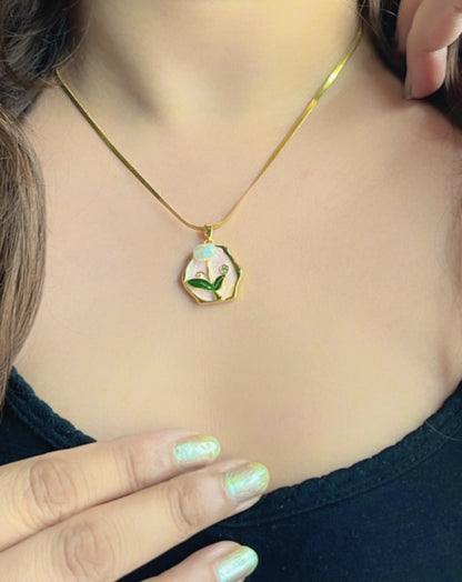Drip Oil Pink Floral Pendant