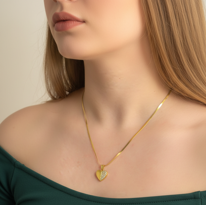 Half Zircon Heart Pendant Necklace