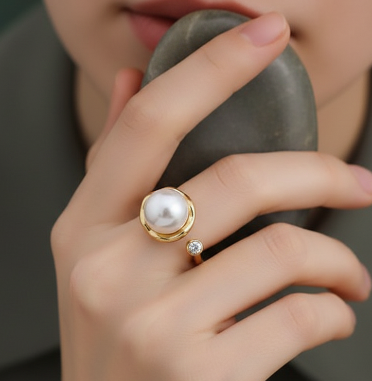 White Pearl Stone Adjustable Ring