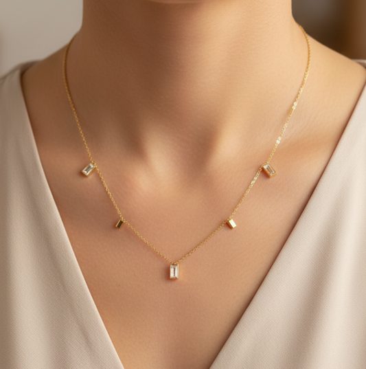 Crystal Tassel Charms Necklace