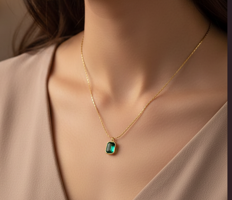 Emerald Green Minimalist Necklace