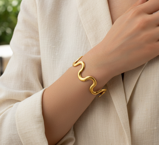 Golden Wave Sculpt Cuff Bracelet