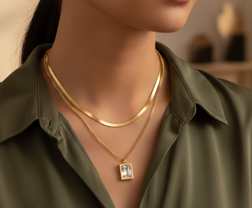 Double Layer Diamond Snake Chain Necklace