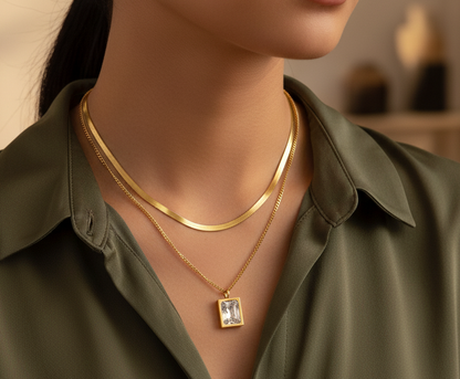 Double Layer Diamond Snake Chain Necklace