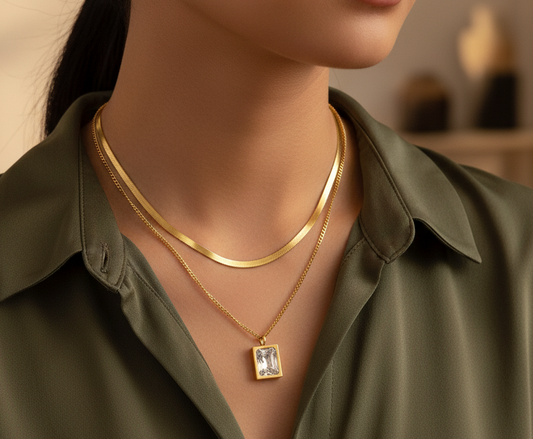 Double Layer Diamond Snake Chain Necklace