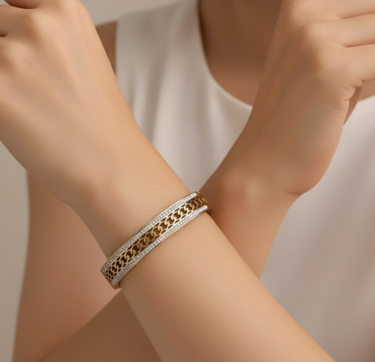 Gold Diamond Stripes Ethnic Wear Bracelet (Kada)