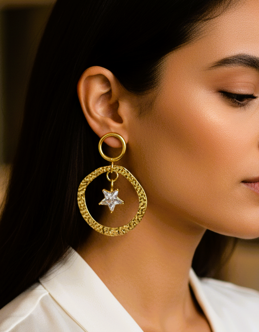 Round Hole Star Dangler Earrings