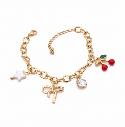 Cherry Bow Charms Bracelet