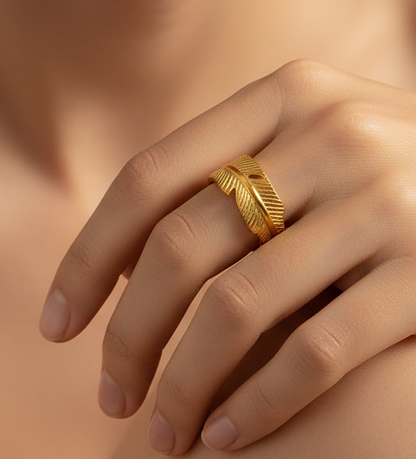 Adjustable Textured Leaf Ring