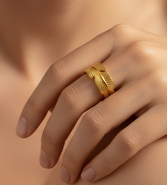 Adjustable Textured Leaf Ring