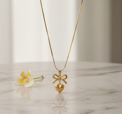 Bow Heart Snake Chain Necklace