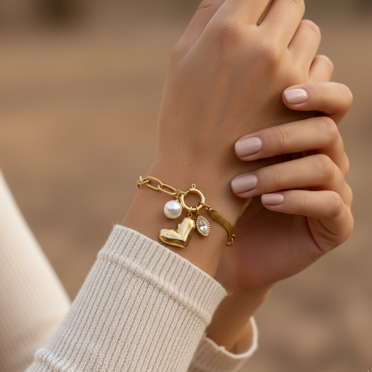 Heart Pearl Charms Bracelet
