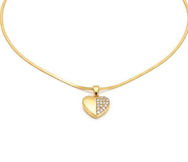 Half Zircon Heart Pendant Necklace