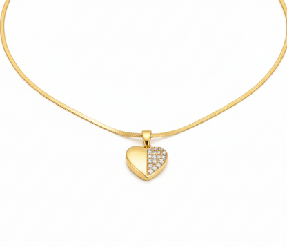 Half Zircon Heart Pendant Necklace