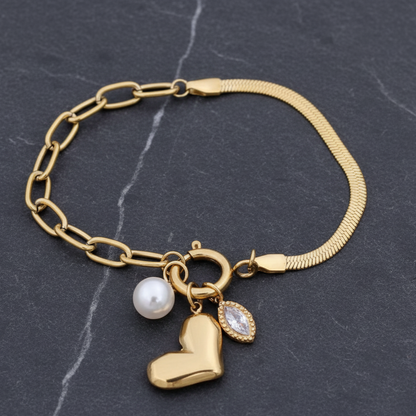 Heart Pearl Charms Bracelet