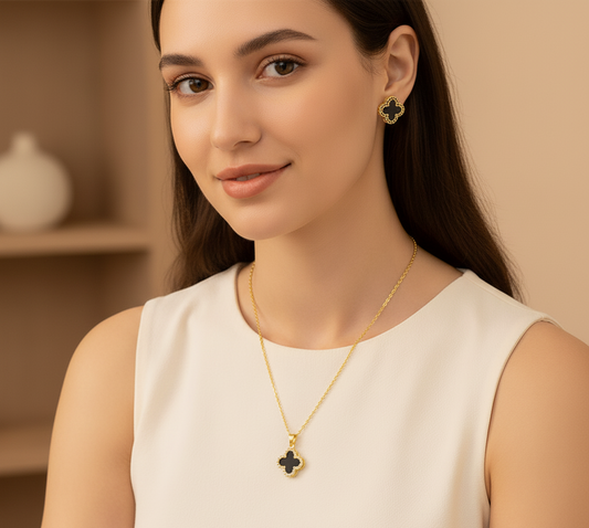 Black Clover Pendant and Earrings Set
