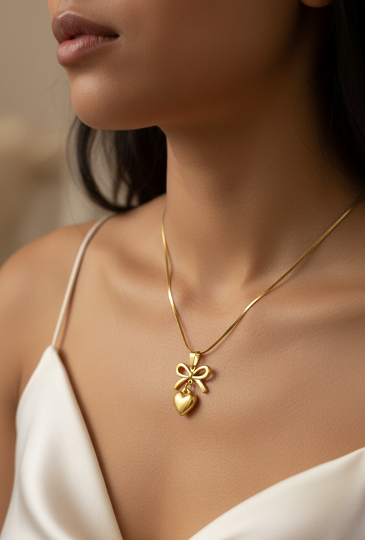 Bow Heart Snake Chain Necklace
