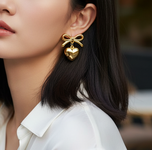 Bow Heart Drop Earrings