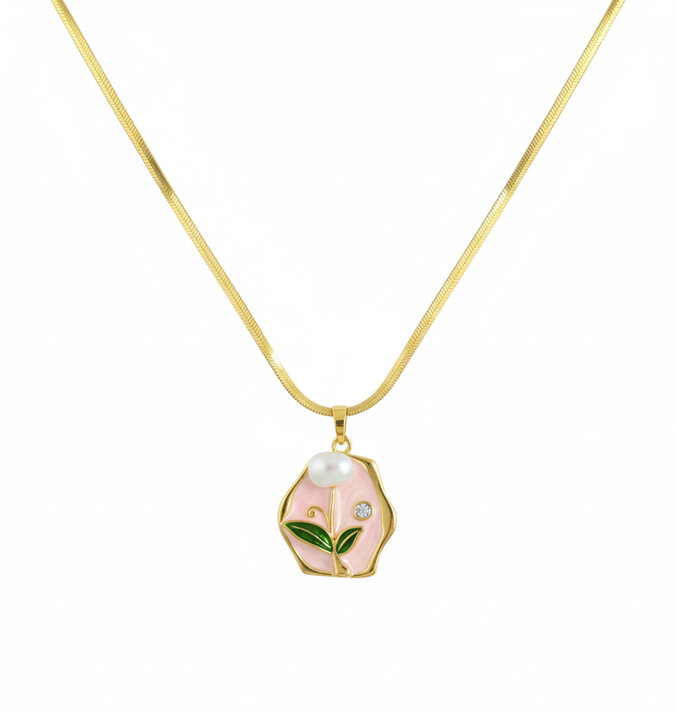 Drip Oil Pink Floral Pendant