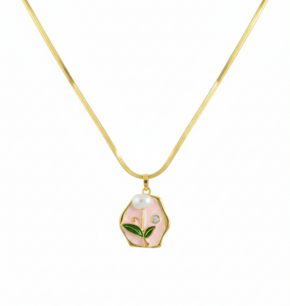 Drip Oil Pink Floral Pendant