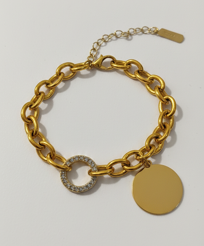 Link Chain Charm Zircon Bracelet