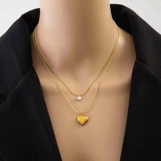 Double Layer Diamond Heart Necklace