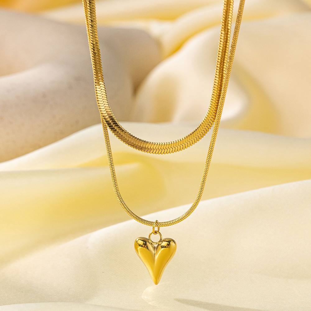 Double Layer Heart Snake chain Necklace