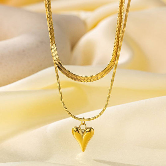 Double Layer Heart Snake chain Necklace