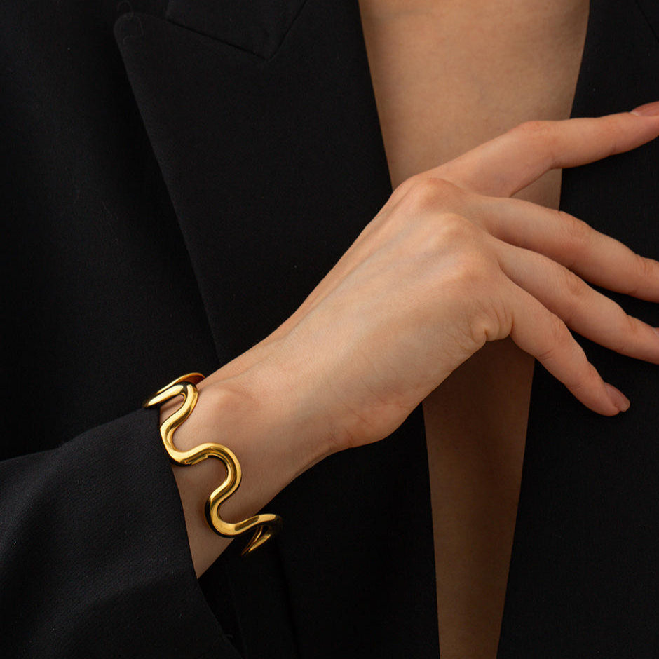 Golden Wave Sculpt Cuff Bracelet