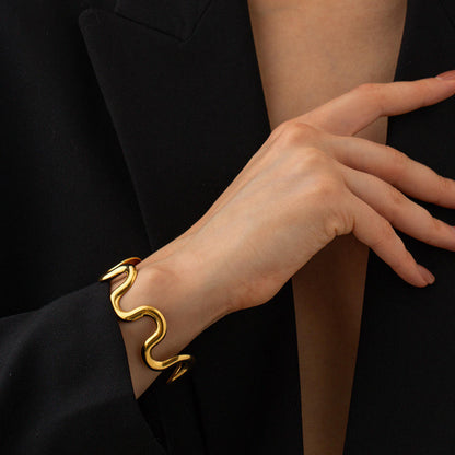Golden Wave Sculpt Cuff Bracelet