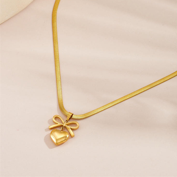 Bow Heart Snake Chain Necklace