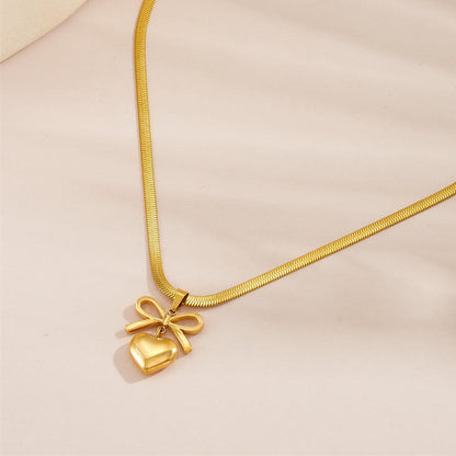 Bow Heart Snake Chain Necklace
