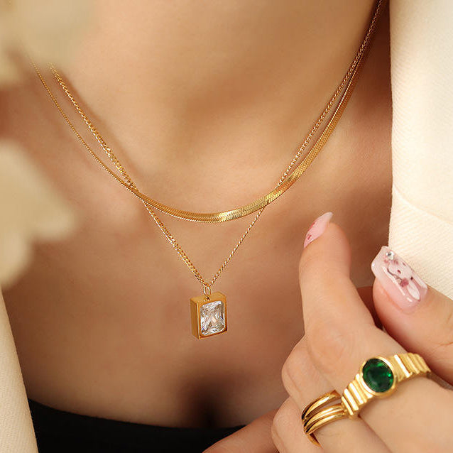 Double Layer Diamond Snake Chain Necklace
